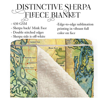 Pool 8 Mississippi River LaCrosse Wisconsin Map Blanket Double Stitched Edges Fluffy Super Soft 430 GSM Polyester Throw Blanket