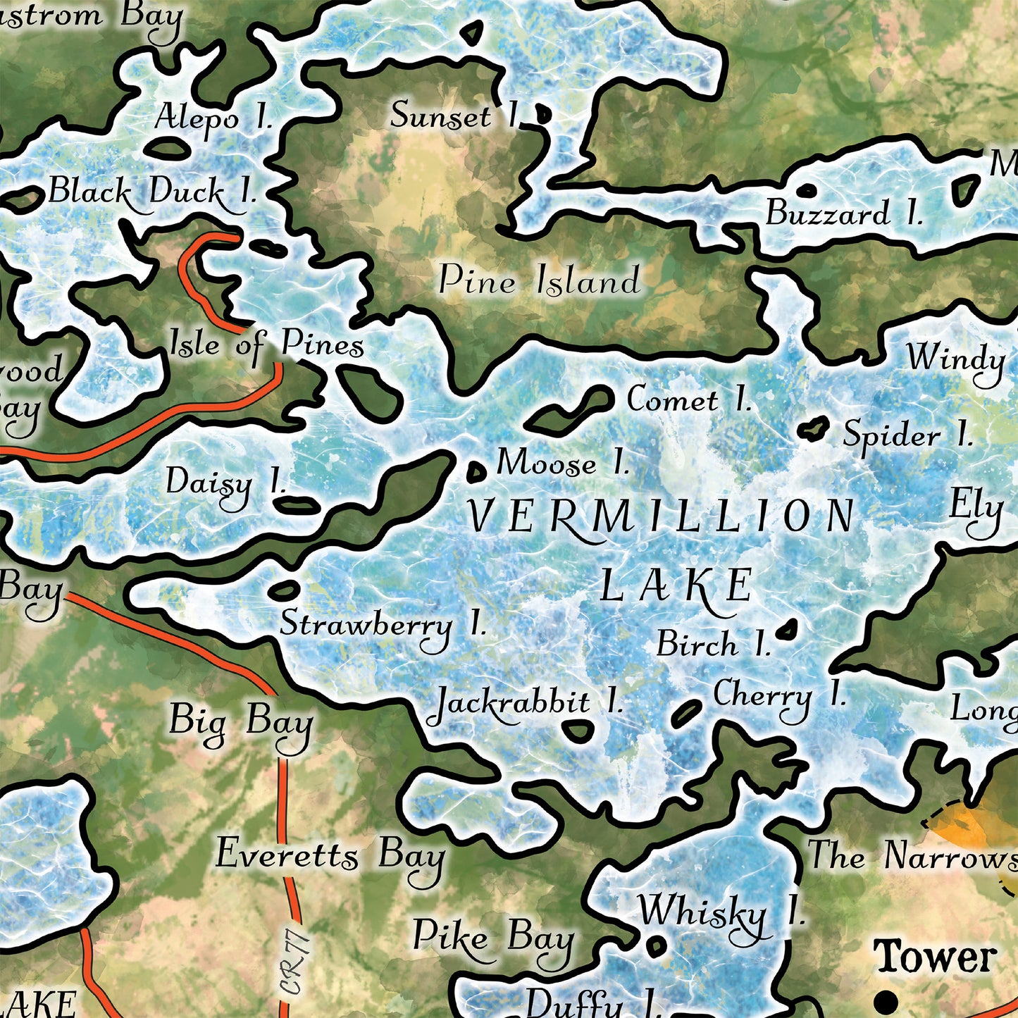 Great River Arts Vermilion Lake Historic Map Reproduction Artwork Wall Art Print Vintage