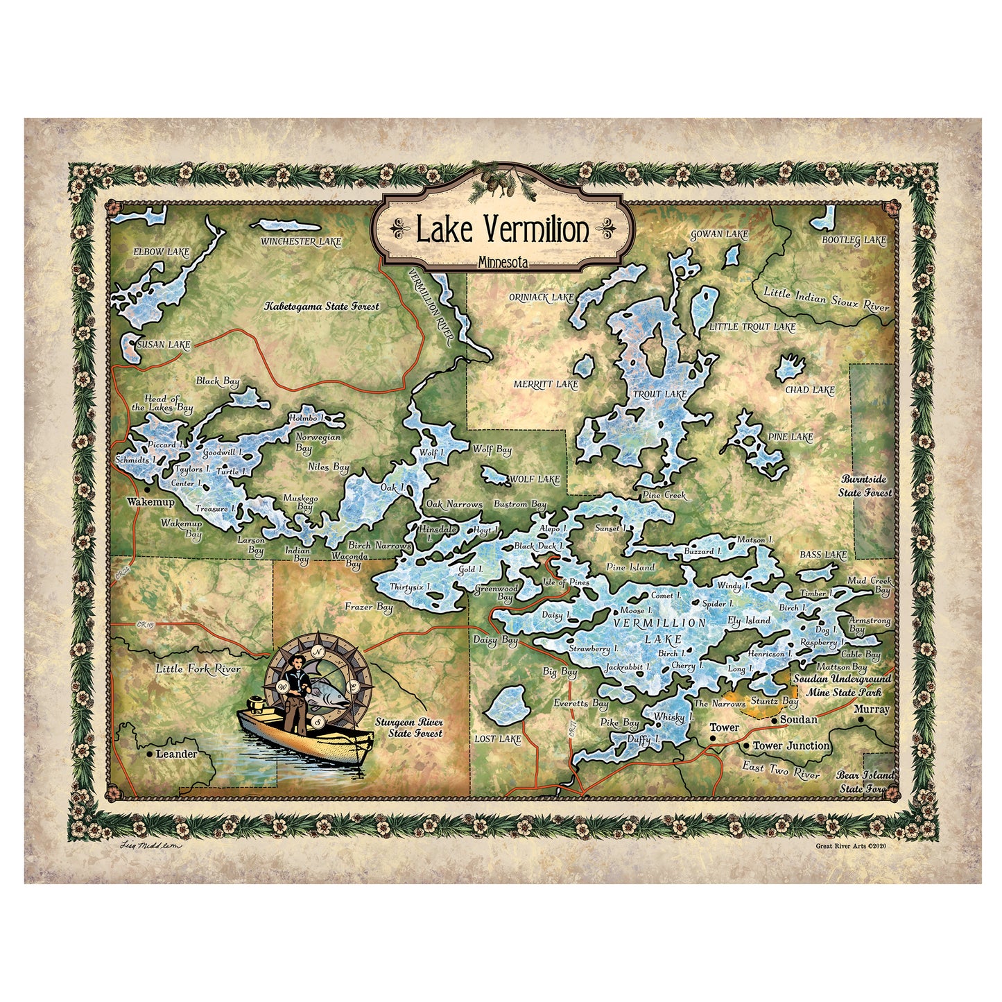 Great River Arts Vermilion Lake Historic Map Reproduction Artwork Wall Art Print Vintage
