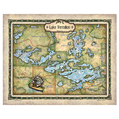 Great River Arts Vermilion Lake Historic Map Reproduction Artwork Wall Art Print Vintage