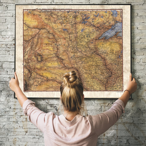 Great River Arts Historical Lake Superior North Dakota Minnesota Historic Map Reproduction Artwork Wall Art Print Vintage