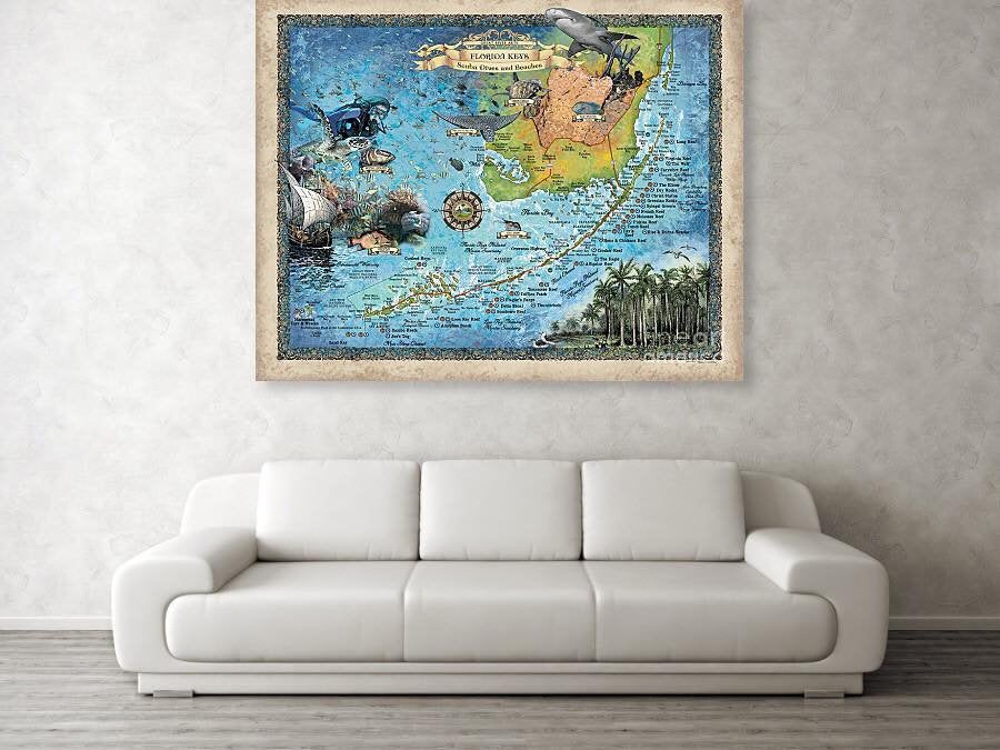 Florida Keys Scuba Diving map, Key west map, Coastal Vintage, snorkel, diving, diver, Florida Gift, Scuba Diving Gift, Scuba Diving, Florida