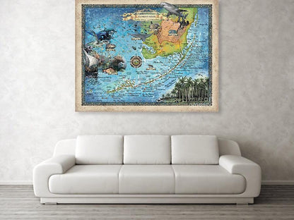 Florida Keys Scuba Diving map, Key west map, Coastal Vintage, snorkel, diving, diver, Florida Gift, Scuba Diving Gift, Scuba Diving, Florida