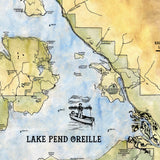 Lake Pend Oreille Idaho Historic Map Art Blanket Throw Polar/ Silky/ Sherpa Fleece Vintage Blanket For Bed Sofa Chair Dorm Gift & Traveling