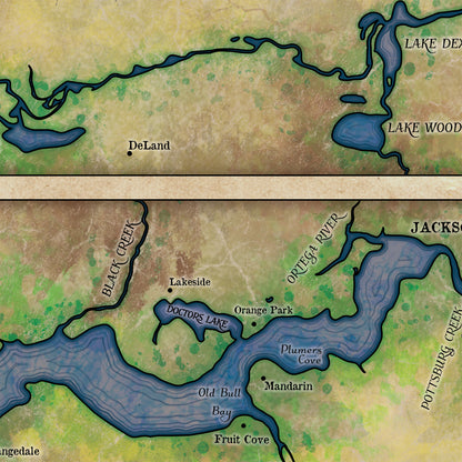 Great River Arts St. Johns River 8X120 Historic Map Reproduction Artwork Wall Art Print Vintage