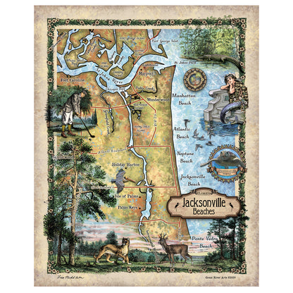 Beaches of Jacksonville, Florida, florida art, jacksonville map, coastal art, coastal decor, beach house, florida decor, ocean art, wall map