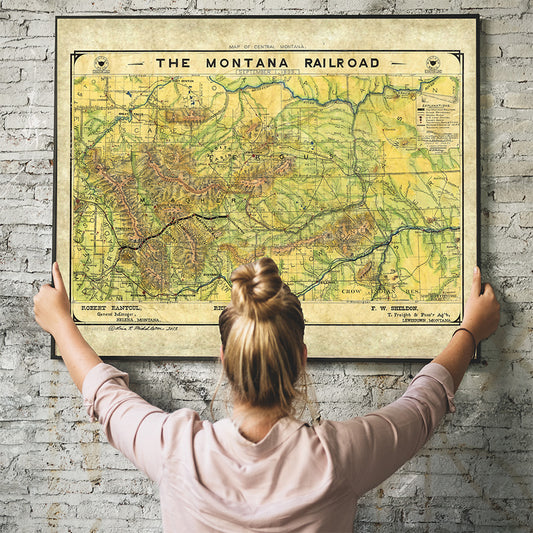 Montana Railroad Harlowtown Historic Map Art Print Poster Artwork Vintage Style Abstract Wall-Unframed Great Home Decor & Gift