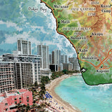 Oahu Hawaii Historic Map Art Print Poster Artwork Vintage Style Abstract Wall-Unframed Great Home Decor & Gift