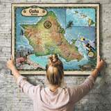 Oahu Hawaii Historic Map Art Print Poster Artwork Vintage Style Abstract Wall-Unframed Great Home Decor & Gift