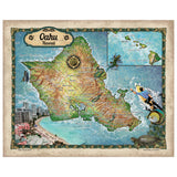 Oahu Hawaii Historic Map Art Print Poster Artwork Vintage Style Abstract Wall-Unframed Great Home Decor & Gift