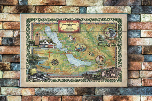 Chautauqua Lake Map, vintage Chautauqua Map Print, Lake Map Art, New York Map, New York Watercolor, New York Gift, Historical Map, Retro art