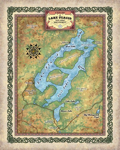 lake placid, new york lakes, upstate new york, lake map art, lake art, lake life, lake maps, lake house, new york gifts, custom lake maps
