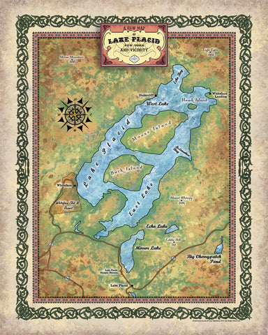 lake placid, new york lakes, upstate new york, lake map art, lake art, lake life, lake maps, lake house, new york gifts, custom lake maps