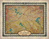 Lakes and Mountains of North Georgia, Vintage map, Vintage map art, Georgia vintage map, old map, antique maps, map vintage, map art vintage
