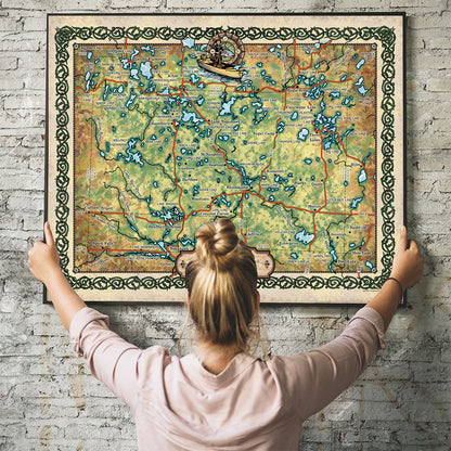 Great River Arts Lakes of Oneida County Historic Map Reproduction Artwork Wall Art Print Vintage