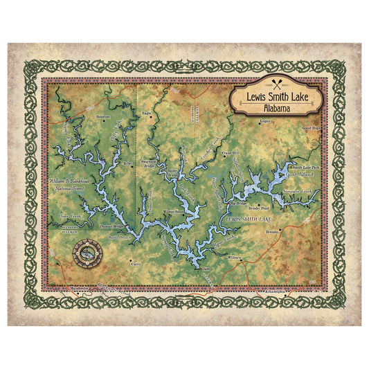 Lewis Smith Lake Alabama Map Art Print Poster Vintage Style Wall Decor For Home Dorm Office Classroom & Best Gift-Unframed