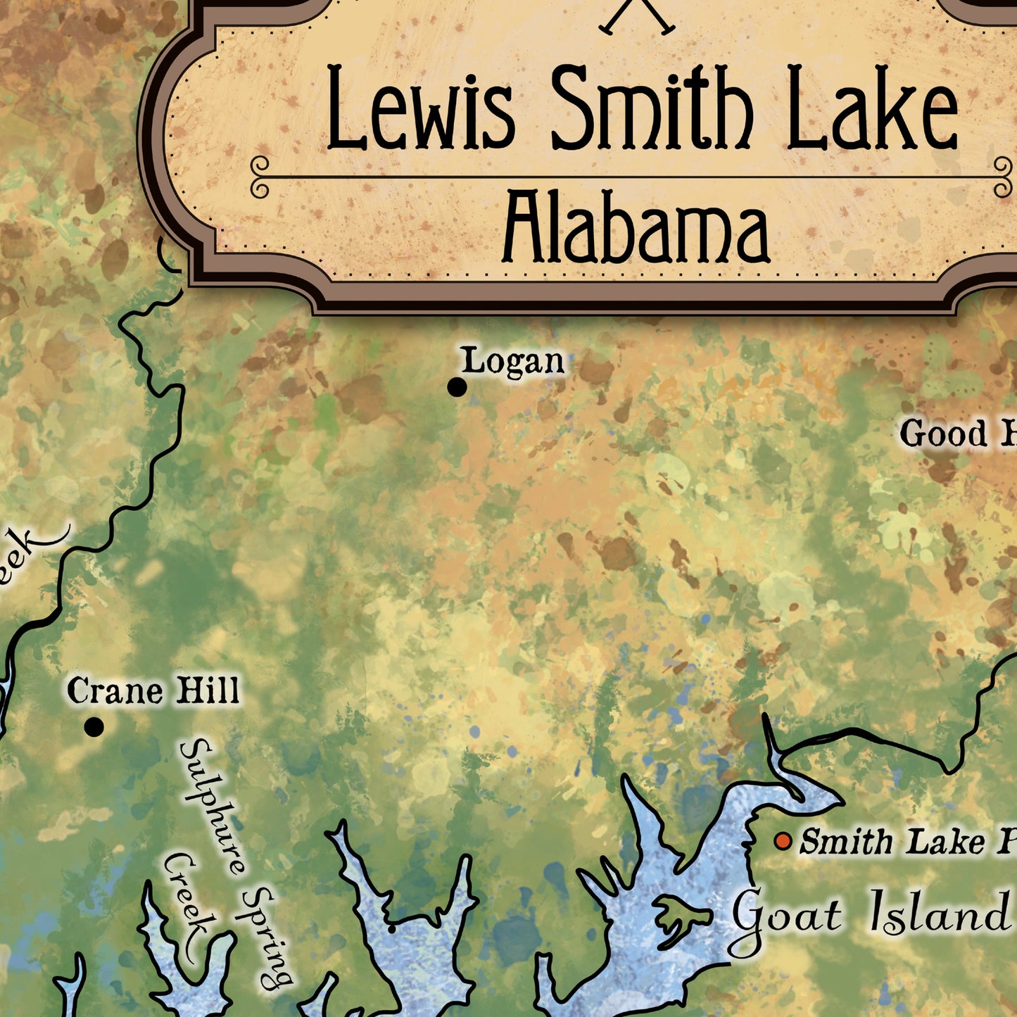 Lewis Smith Lake Alabama Map Art Print Poster Vintage Style Wall Decor For Home Dorm Office Classroom & Best Gift-Unframed