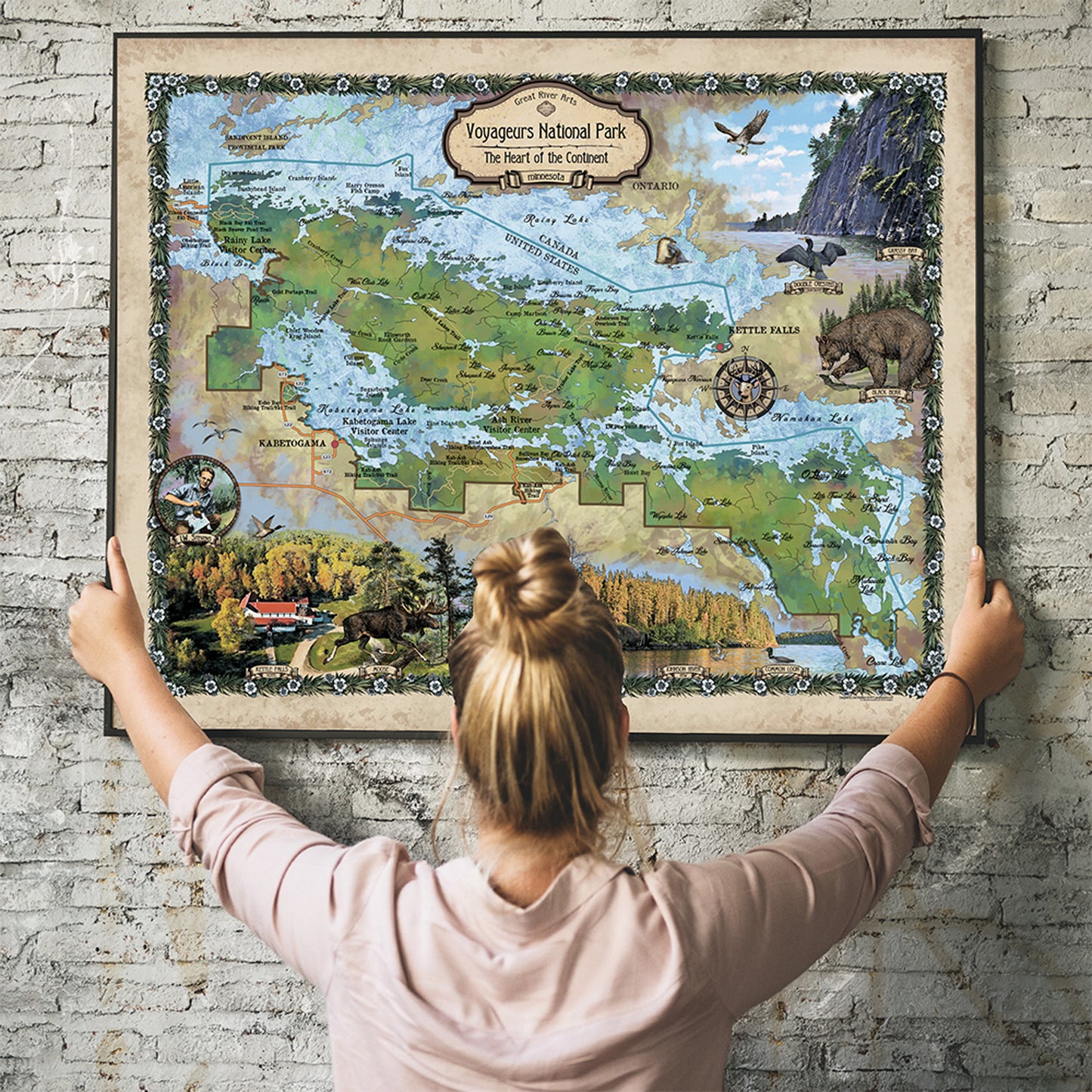 Lake Superior, Voyageurs National Park, Minnesota map, hiker gift, Minnesota gift, great lakes decor, Minnesota, Cabin decor, canoe, camping