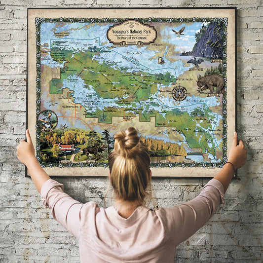 Lake Superior, Voyageurs National Park, Minnesota map, hiker gift, Minnesota gift, great lakes decor, Minnesota, Cabin decor, canoe, camping