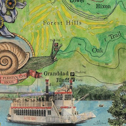 168 Hiking trails of Hixon Forest LaCrosse WI winnebago lake,lake superior,antique map,Hand Painted map,Great River Arts,map art by Lisa Mid