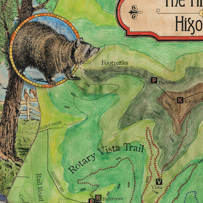 168 Hiking trails of Hixon Forest LaCrosse WI winnebago lake,lake superior,antique map,Hand Painted map,Great River Arts,map art by Lisa Mid