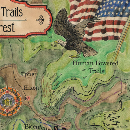 168 Hiking trails of Hixon Forest LaCrosse WI winnebago lake,lake superior,antique map,Hand Painted map,Great River Arts,map art by Lisa Mid