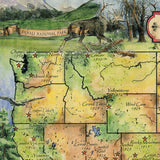 National Park Service Centenial Map 11x14" UV resistant map print designed and painted by Lisa Middleton