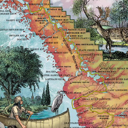 Everglades national park map. Florida Map, Florida Gifts, Beach House Wall Art, Costal Wall Decor, Vintage Florida Art, Beach House, canoe