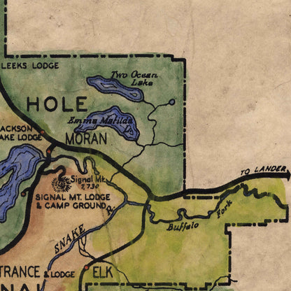 49 Grand Teton National Park 1938 vintage historic antique map poster print by Lisa Middleton