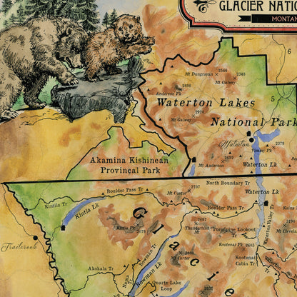 Great River Arts Glacier Hiking Historic Map Reproduction Artwork Wall Art Print Vintage