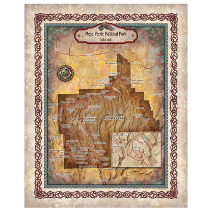Colorado Custom Art Mesa Verde Historic Map Reproduction Artwork Wall Art Print Vintage