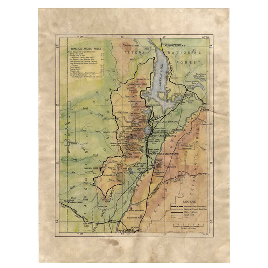 120 Wyoming Teton National Park 11x14" Hand painted map,Historical Map,map art,antique map,old print map,Missoula,Montana By Lisa Middleton