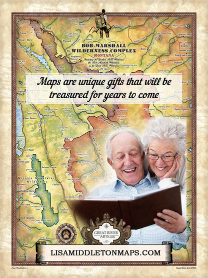 Montana map, montana hiking, Bob Marshall Wilderness, The Bob map, backpacker gift, Montana gift, hiker gift,