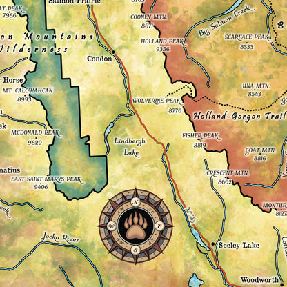 Montana map, montana hiking, Bob Marshall Wilderness, The Bob map, backpacker gift, Montana gift, hiker gift,