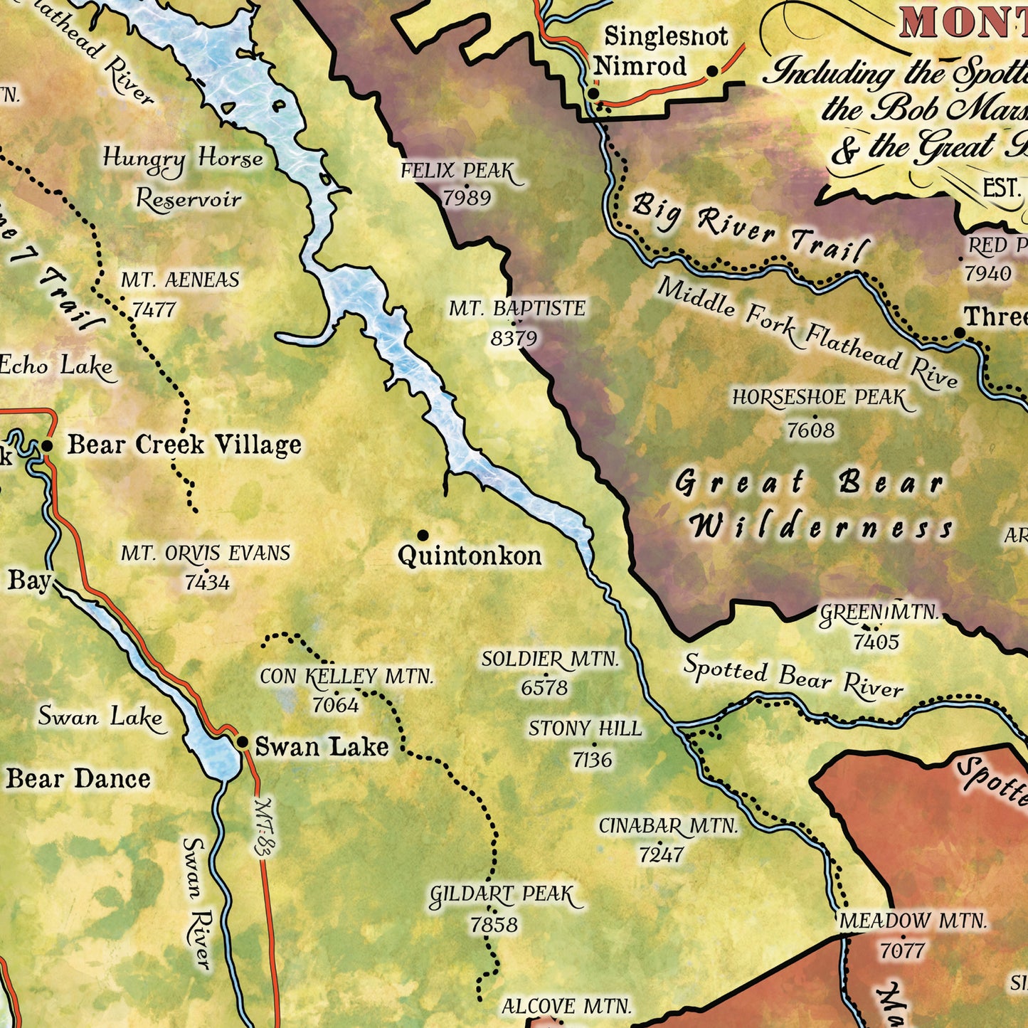 Montana map, montana hiking, Bob Marshall Wilderness, The Bob map, backpacker gift, Montana gift, hiker gift,