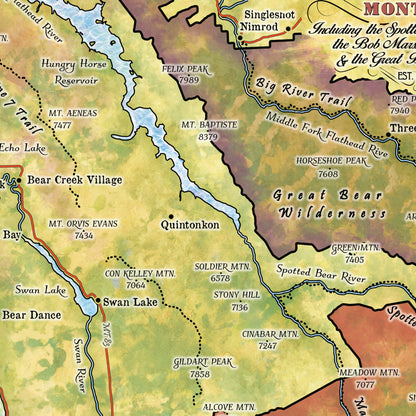 Montana map, montana hiking, Bob Marshall Wilderness, The Bob map, backpacker gift, Montana gift, hiker gift,