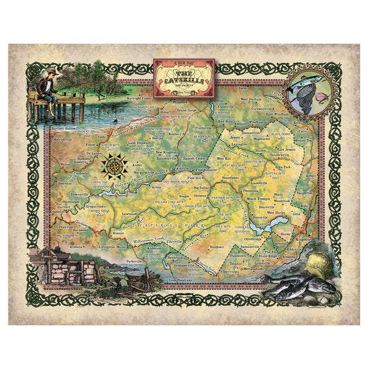 Great River Arts Catskill Mountains Historic Map Reproduction Artwork Wall Art Print Vintage