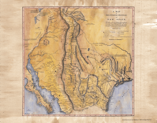 251 Pike's Map,Hand Painted Map,Historic Map,Antique Map Of New Spain,Texas,San Diego,San Antonio,New Mexico,Dallas,EI Paso by Lisa Middleto