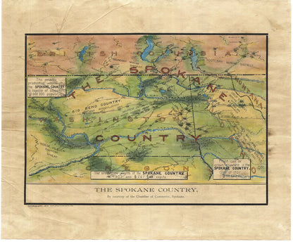 117 Spokane Country 11x14" UV resistant map print restored and painted by Lisa Middleton
