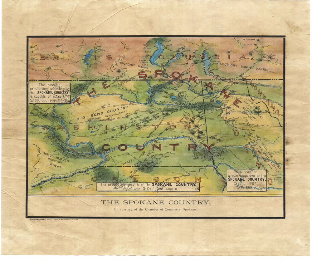 117 Spokane Country 11x14" UV resistant map print restored and painted by Lisa Middleton