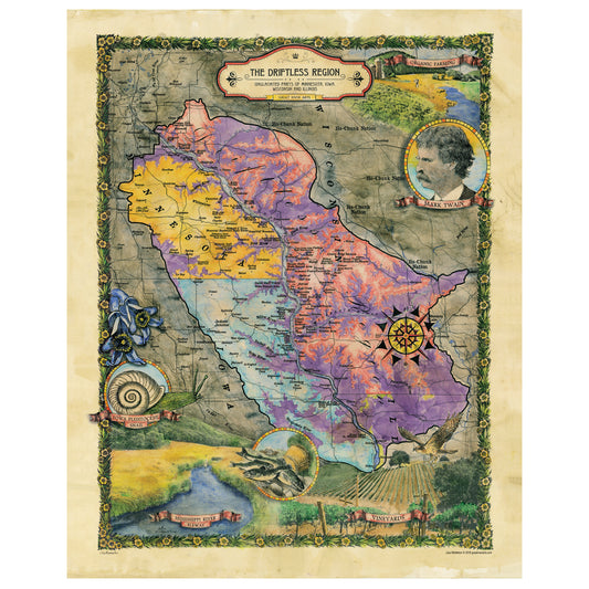Driftless Region, Minneapolis map, mississippi river, Minnesota map, river map, Minneapolis skyline, history gift, Mark twain gift, rivers
