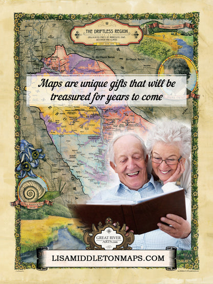 Driftless Region, Minneapolis map, mississippi river, Minnesota map, river map, Minneapolis skyline, history gift, Mark twain gift, rivers