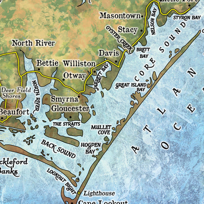 Great River Arts Crystal Coast North Carolina Map Sherpa Fleece Blanket Double Stitched Edges Cozy Luxury Fluffy Super Soft 430 GSM Polyester - Sherpa/ Silky/ Polar Fleece Throw Blanket