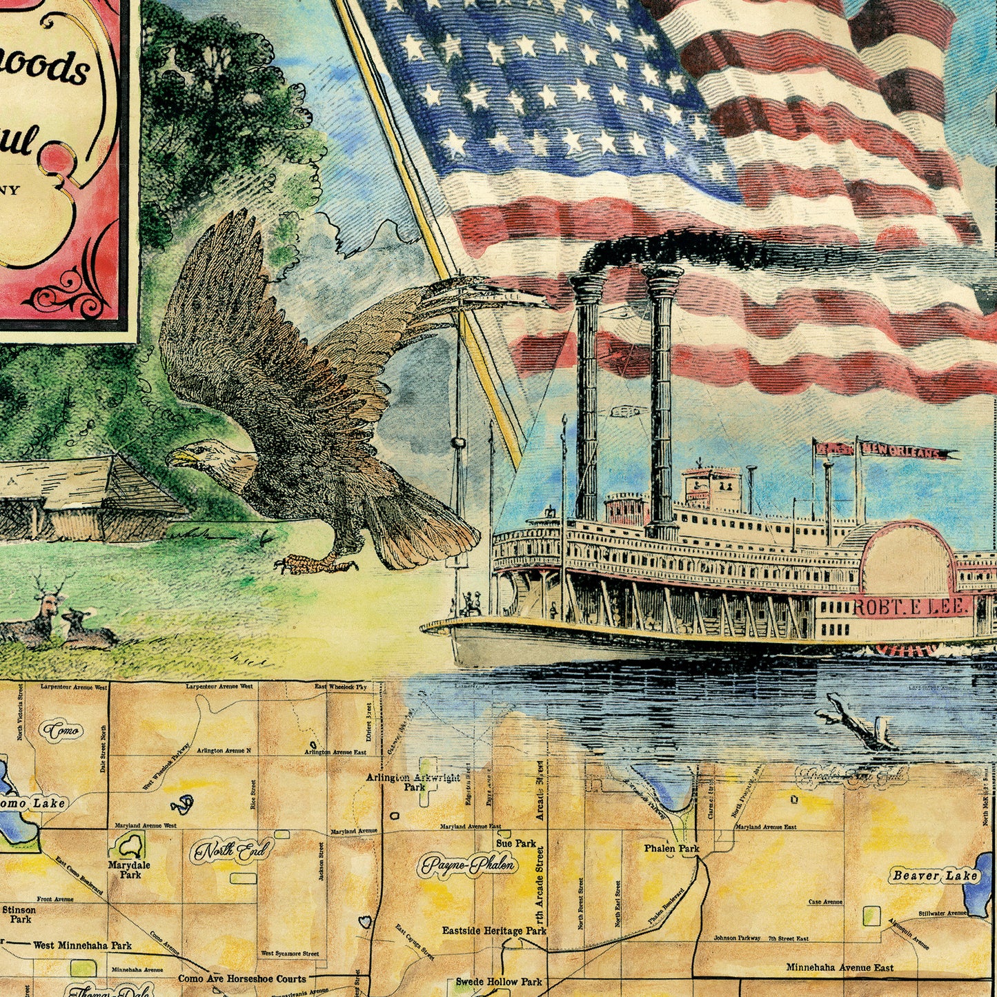 152 Parks and Neighborhoods of Minneapolis and St. Paul Minnesota vintage historic antique map poster print by Lisa Middleton