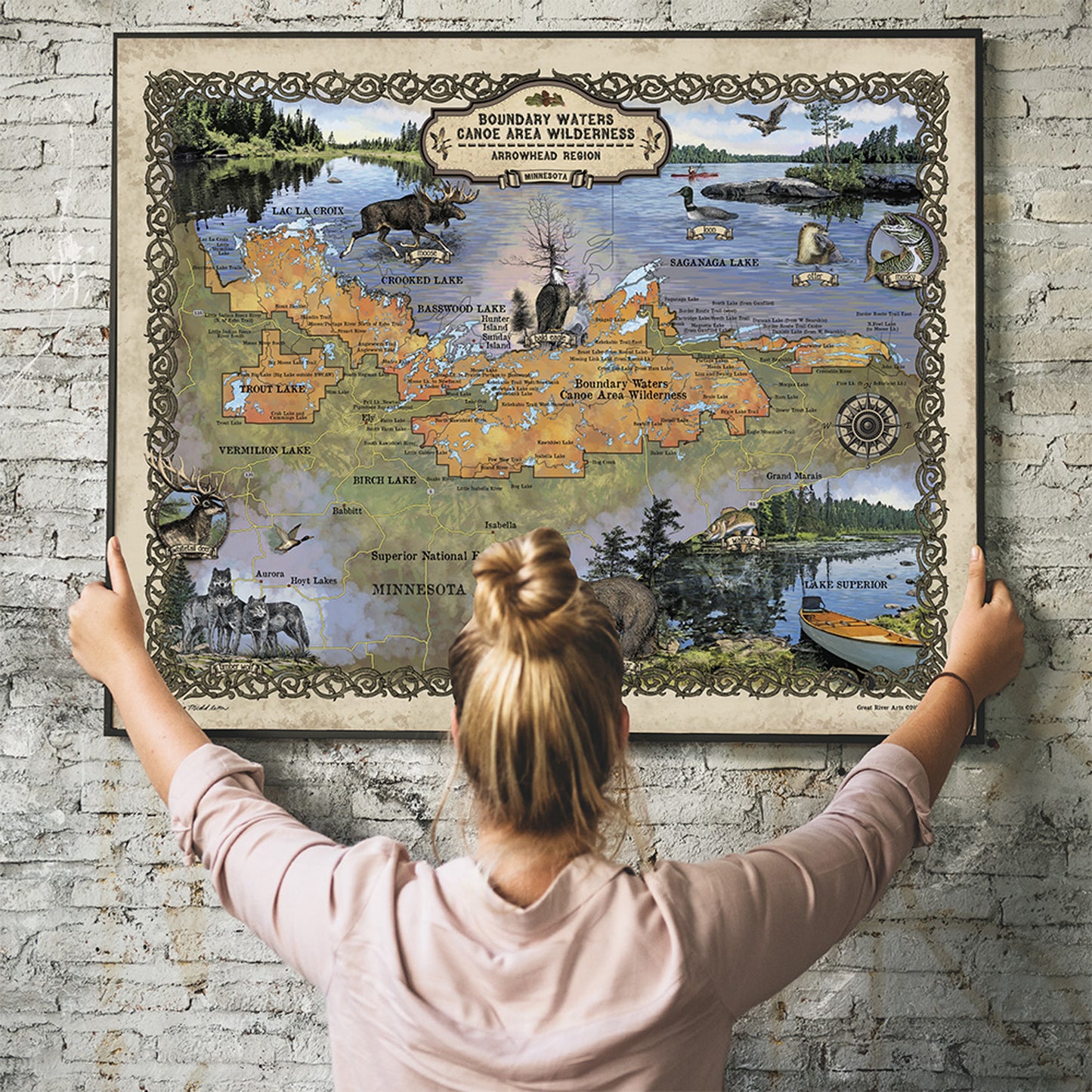 Boundary waters, canoe gift, Minnesota Gift, Large Wall Map, Adventurer Gift, Minnesota Home Decor, Minnesota Lake Map, Boundary Waters Map