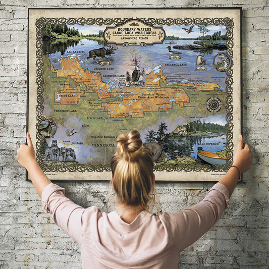 Boundary waters, canoe gift, Minnesota Gift, Large Wall Map, Adventurer Gift, Minnesota Home Decor, Minnesota Lake Map, Boundary Waters Map