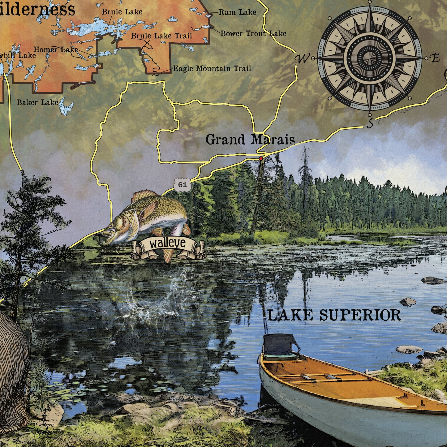 Boundary waters, canoe gift, Minnesota Gift, Large Wall Map, Adventurer Gift, Minnesota Home Decor, Minnesota Lake Map, Boundary Waters Map