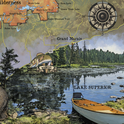 Boundary waters, canoe gift, Minnesota Gift, Large Wall Map, Adventurer Gift, Minnesota Home Decor, Minnesota Lake Map, Boundary Waters Map