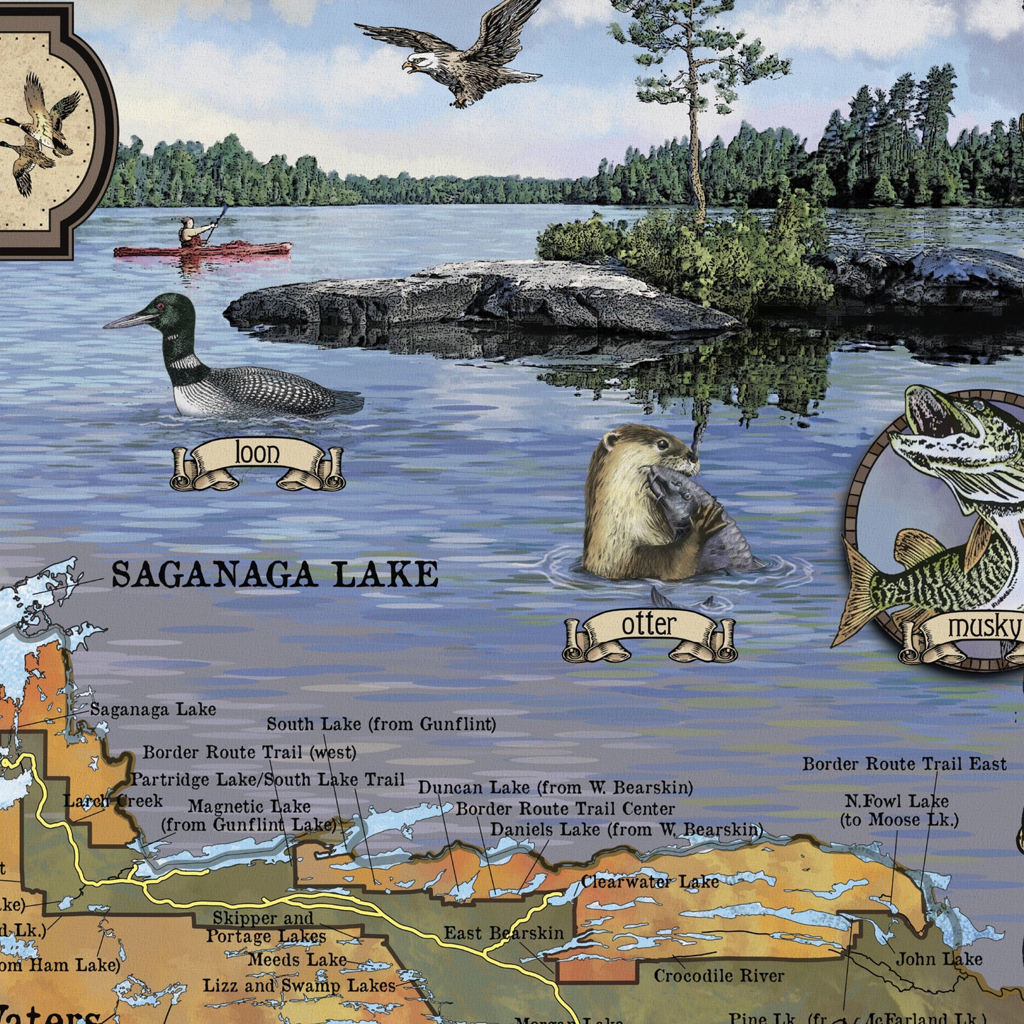 Boundary waters, canoe gift, Minnesota Gift, Large Wall Map, Adventurer Gift, Minnesota Home Decor, Minnesota Lake Map, Boundary Waters Map