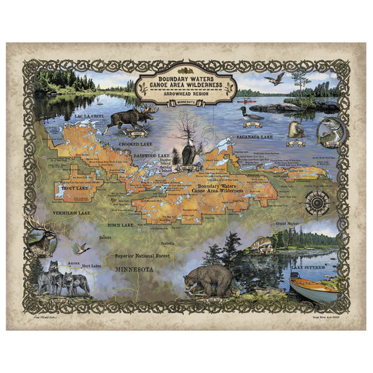 Boundary waters, canoe gift, Minnesota Gift, Large Wall Map, Adventurer Gift, Minnesota Home Decor, Minnesota Lake Map, Boundary Waters Map